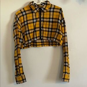 Mustard Flannel Cropped Zip Jacket